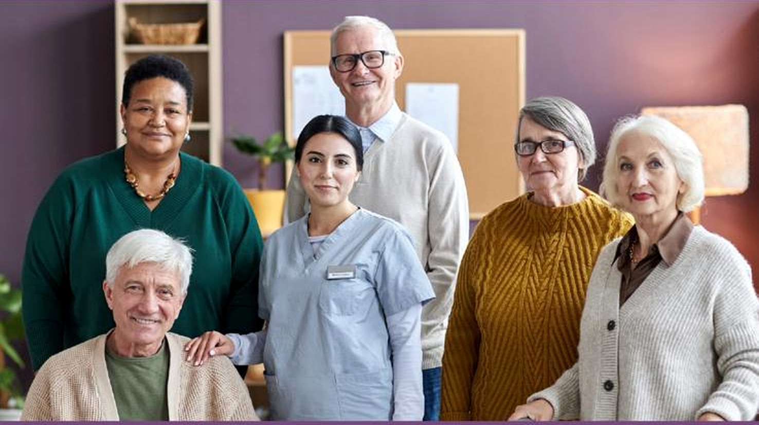 Homecare team with older adults in a warm community setting